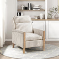 Classic Farmhouse Style Push Back Reclining Chair Solid Wood Living Room Furniture 1pc White-Gray Strip Pattern Fabric Upholstery
