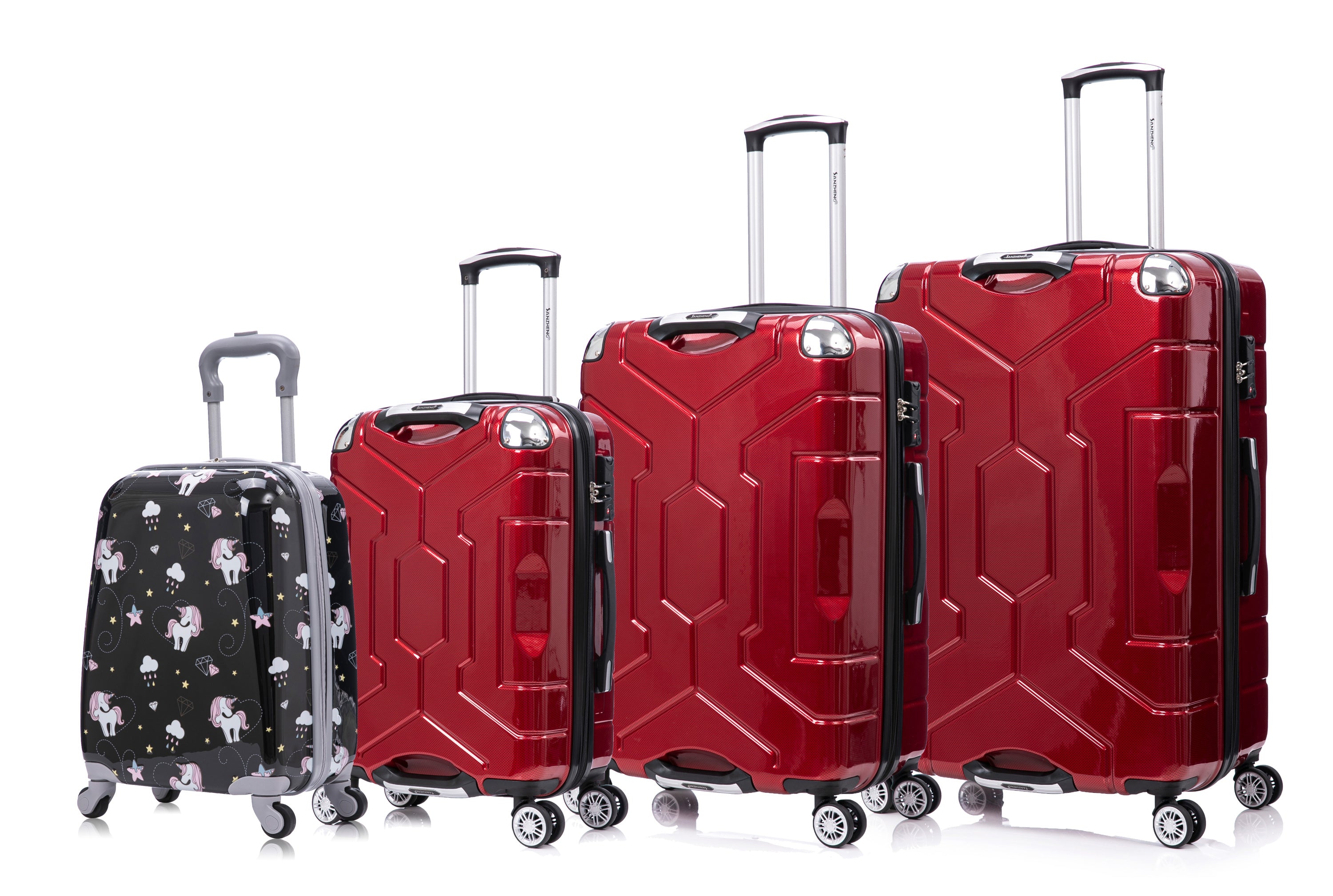 Luggage set PC material four piece travel luggage set, with rotating wheels and a sense of technology