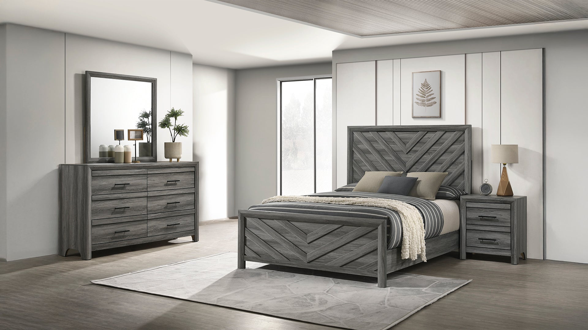Denver Modern Style 4 Pc Full Bedroom Set Made with Wood in Gray (NJ INVENTORY)