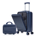 14'/20' 2 pcs/set in ABS Spinner Wheel Luggage, with Combination Lock and Front Opening Design, 14' Cosmetic Case (Navy)