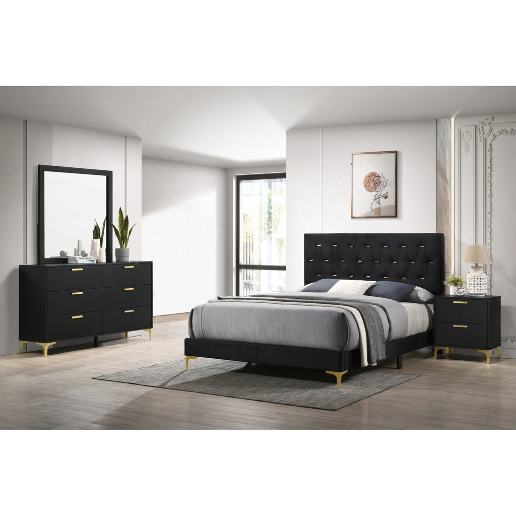 Lexie Black/Gold 4-piece Tufted Panel California King Bedroom Set