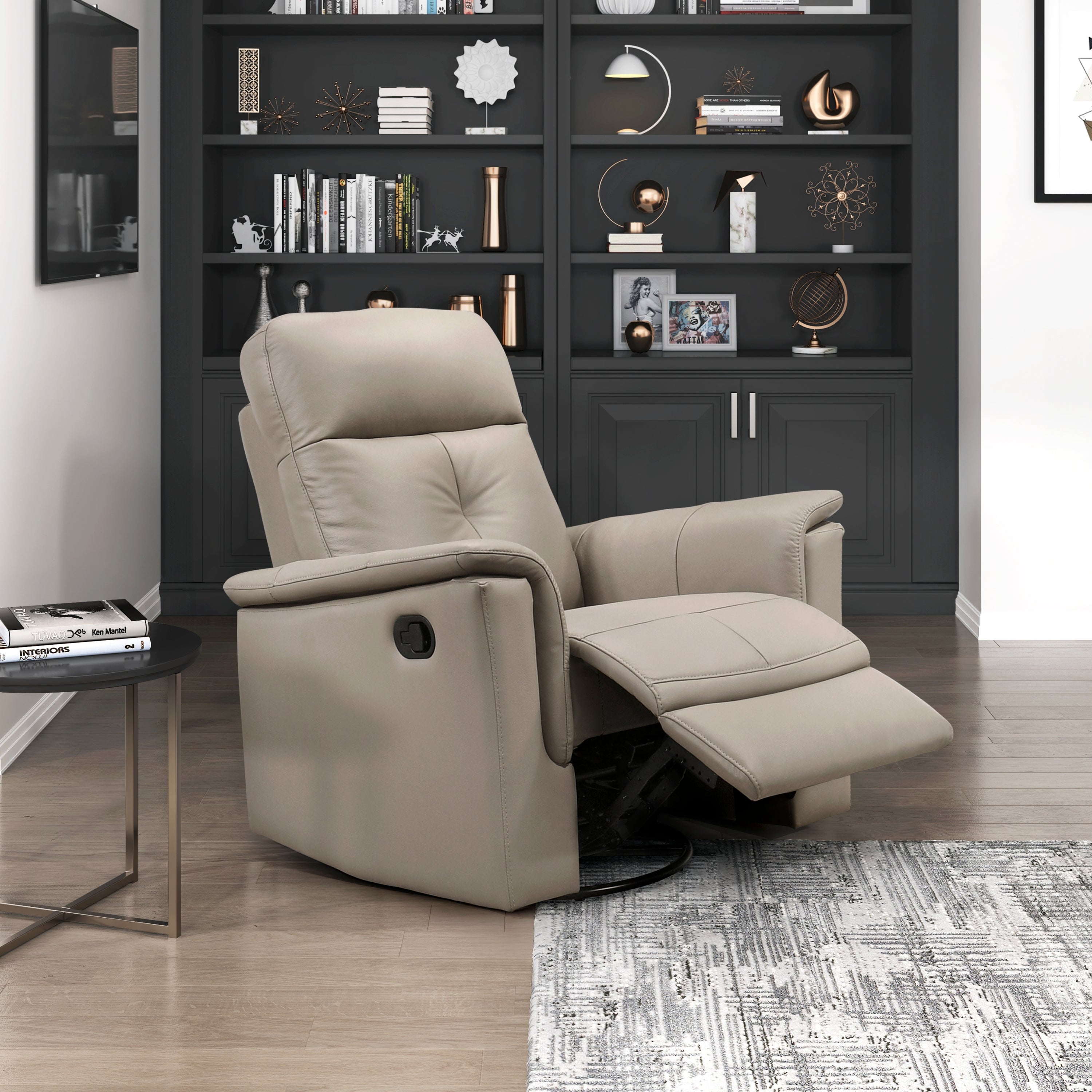 Latte Color Leather Upholstered Reclining Chair Swivel Glider Motion Modern Living Room Furniture Comfort Chair 1pc