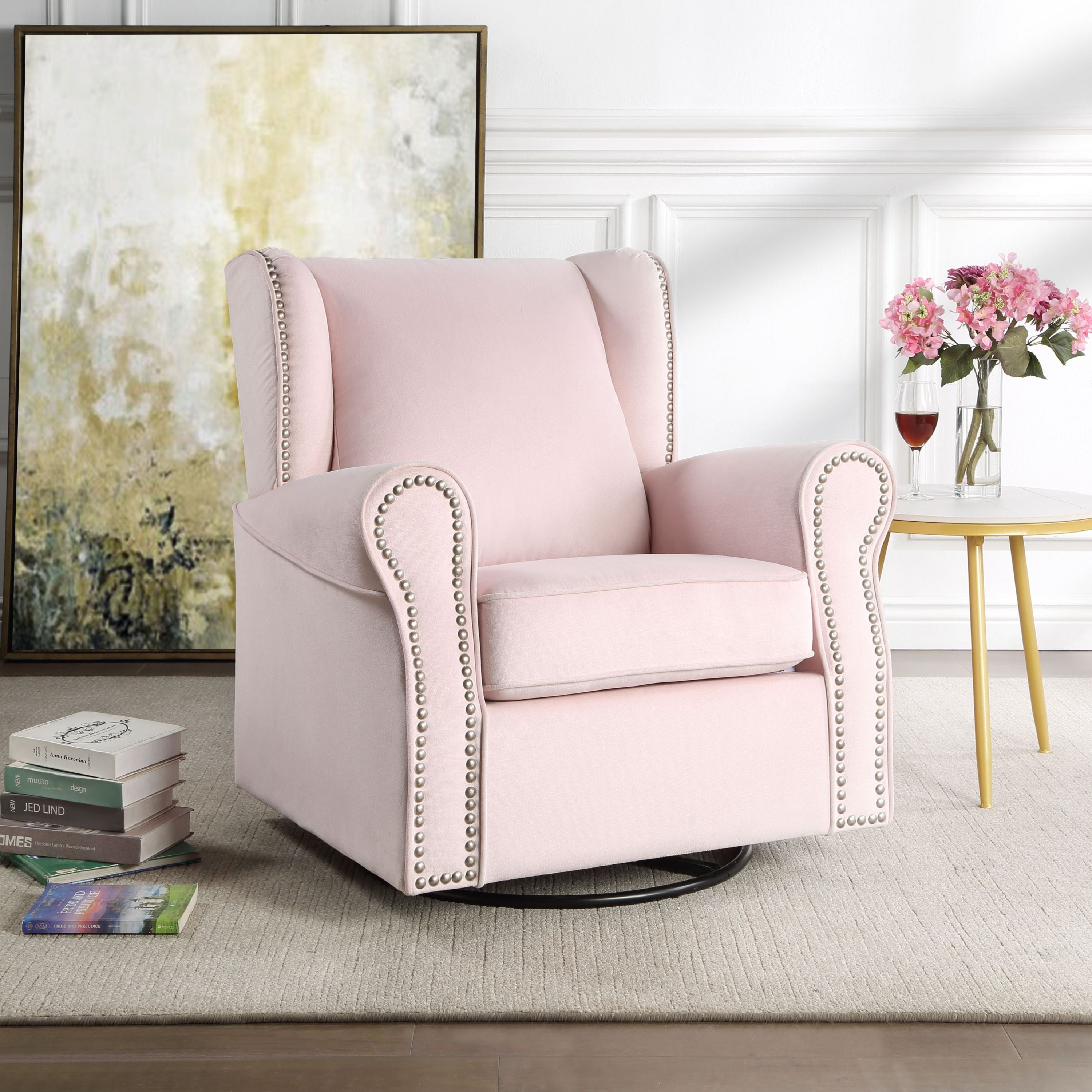 Tamaki Pink Fabric Glider Chair with Swivel